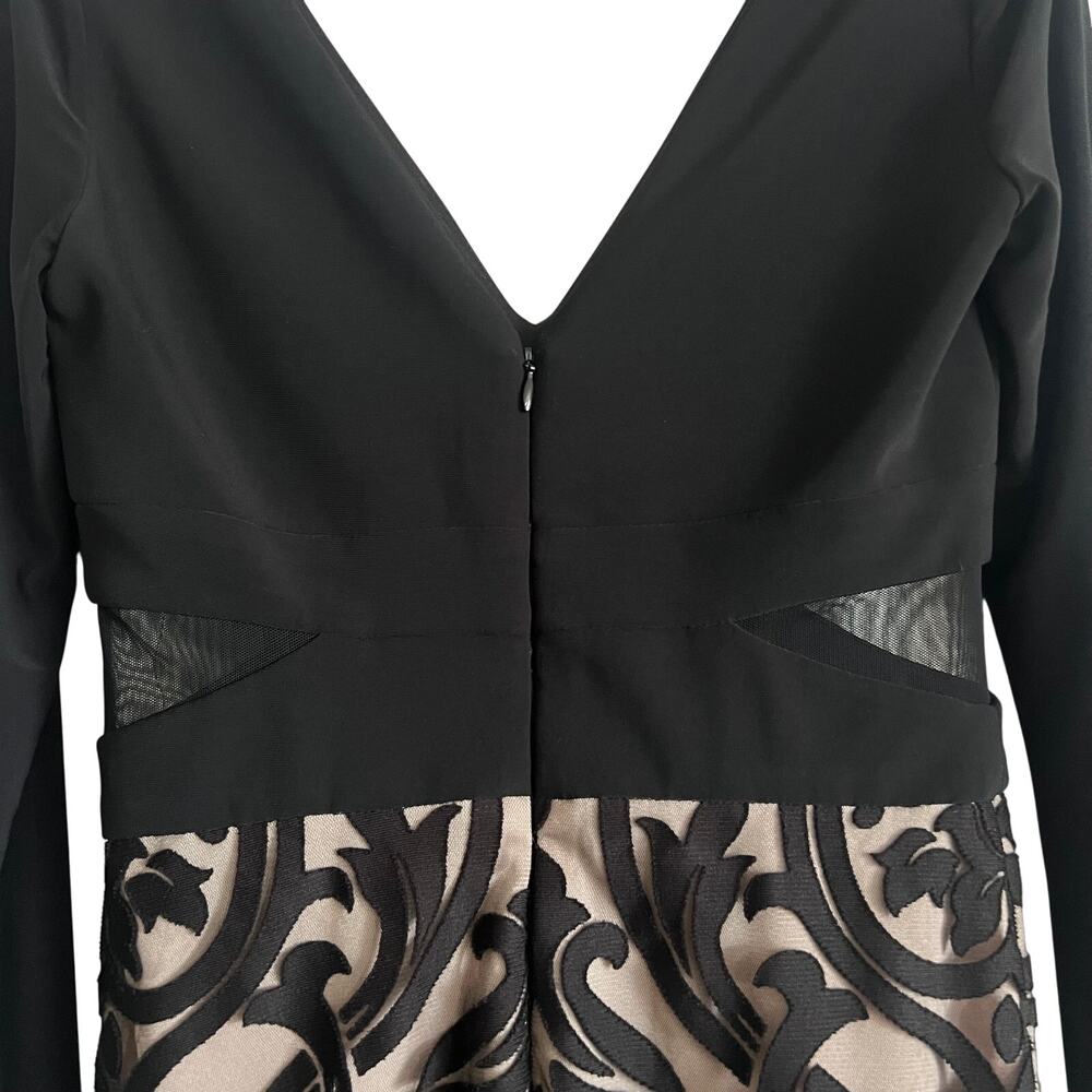 Xscape Black Flocked Mesh Mermaid Gown Long Sleeve Formal Dress 8 - Picture 7 of 9